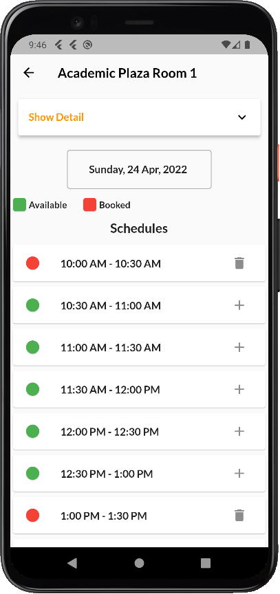 MavStudy room booking time selection page image